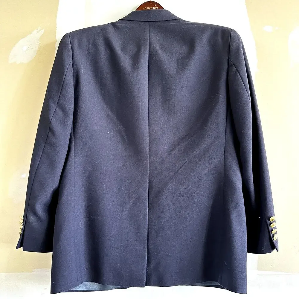 Polo University Club Ralph Lauren Hopsack Gold Button Blazer Pure Wool Blue 44R